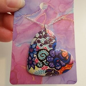 Vibrant Floral Heart Pendant Necklace